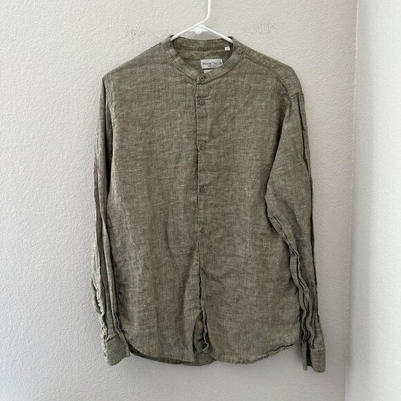 Frank Tailor Premium Collection Regular Fit Button Up Shirt Mandarin Neck Linen - Picture 1 of 9